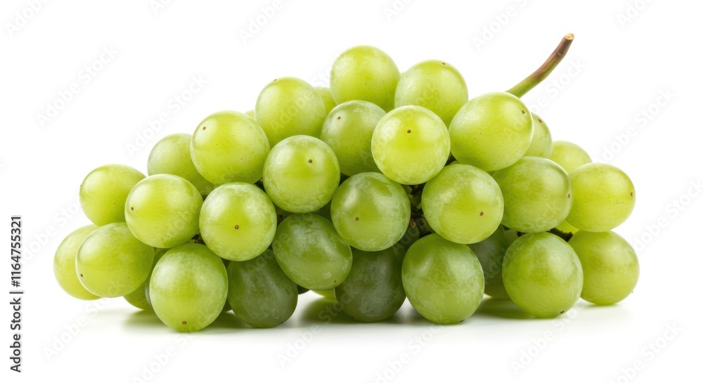 Fresh green grapes isolated on white background: a vibrant harvest Fresh green grapes isolated on white background: a vibrant harvest