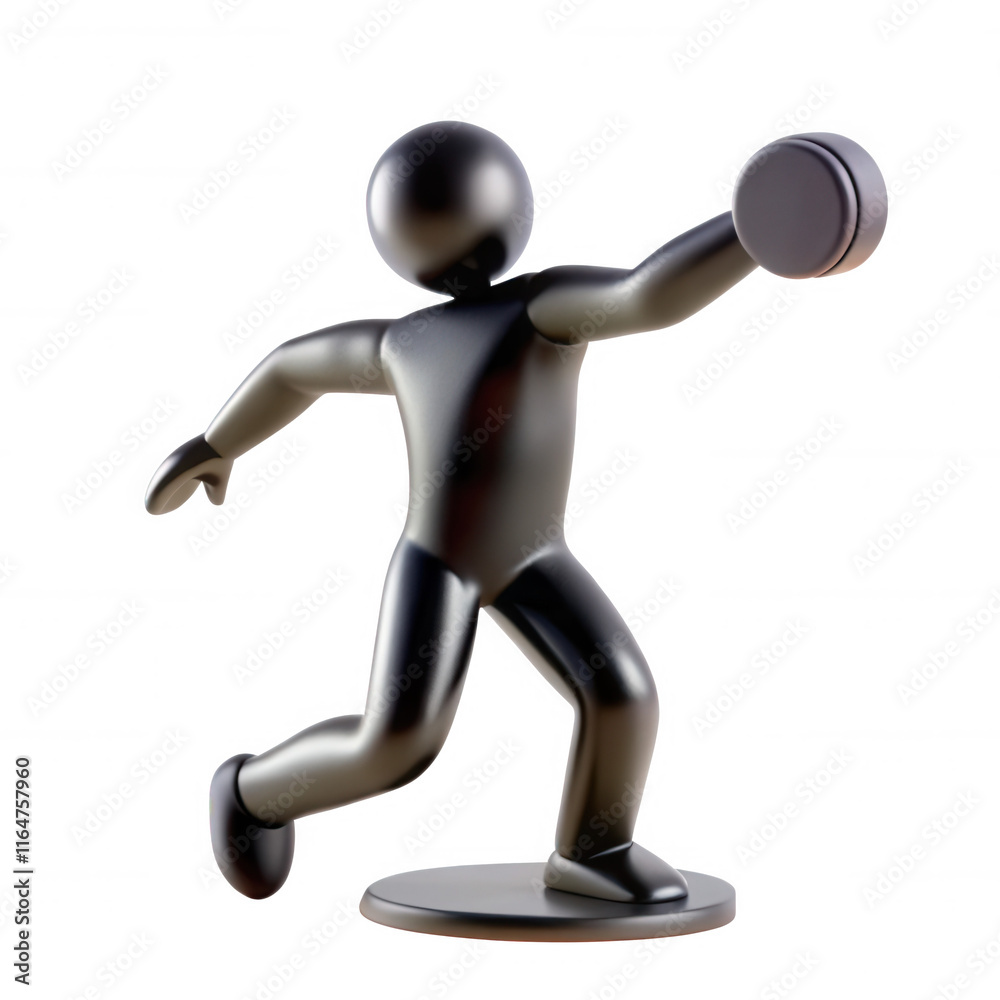 A stylized black figurine depicted in motion, holding a disc, emphasizing a dynamic pose. The design is sleek and modern, showcasing minimalism. A stylized black figurine depicted in motion, holding a disc, emphasizing a dynamic pose. The design is sleek and modern, showcasing minimalism.
