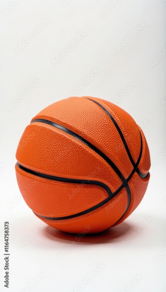Obraz premium Close-up of orange basketball on white backdrop, competition, texture