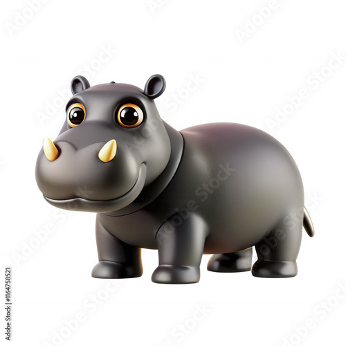 This image features a charming 3D-rendered hippo character, showcasing glossy textures and a friendly expression, perfect for children's illustrations. photo