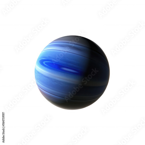 This image shows a realistic 3D render of Neptune, highlighting its blue hues and swirling atmospheric patterns, representing a distant celestial body. photo