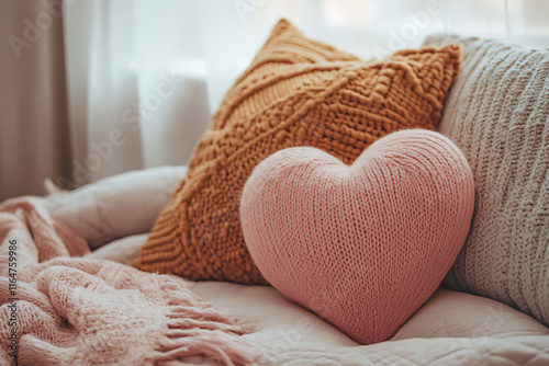 Cozy home decor with heart shaped pillow
