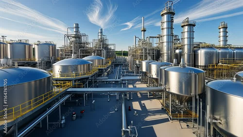 Modern Industrial Refinery Complex Under a Blue Sky Modern Industrial Refinery Complex Under a Blue Sky