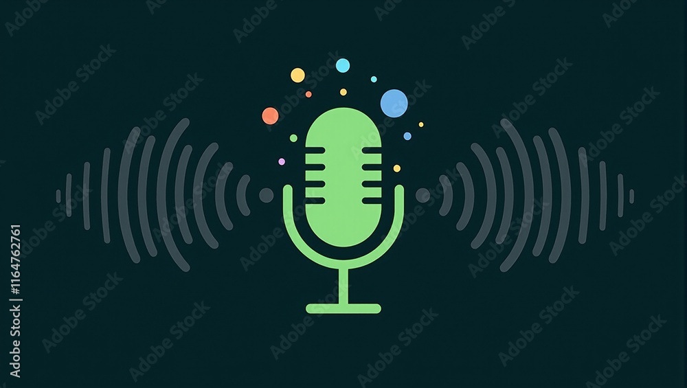Vibrant green podcast icon with sound waves and dots perfect for audio marketing Vibrant green podcast icon with sound waves and dots perfect for audio marketing