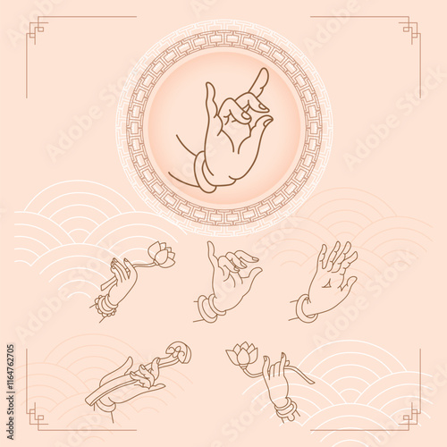 Chinese traditional religious style Buddha and Bodhisattva represent the wisdom of the material picture