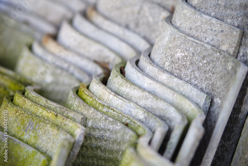 Asbestos roofing, corrugated eternit close-up photo