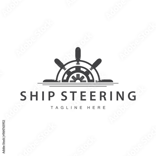 simple design of maritime sea vehicle with ship steering wheel logo concept silhouette template illustration symbol