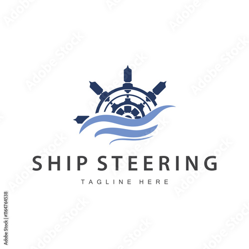 simple design of maritime sea vehicle with ship steering wheel logo concept silhouette template illustration symbol