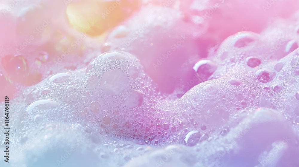 Close-up view of iridescent bubble patterns in soft soap foam with rainbow colors Close-up view of iridescent bubble patterns in soft soap foam with rainbow colors