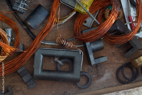 a mess in the radio amateur's locker, scattered radio parts and garbage