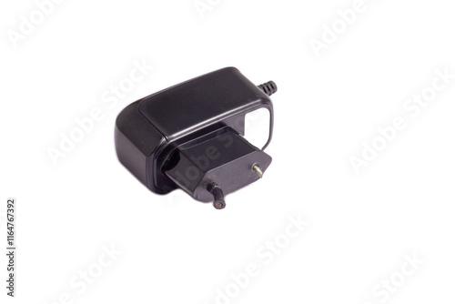 broken damaged 5 volt charger on white background