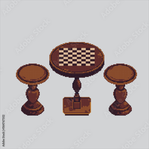 Pixel art illustration Chess Chair Table. Pixelated Chessboard. Chess Chair and Table board Icon pixelated for the pixel art game and icon for website and video game. old school retro.