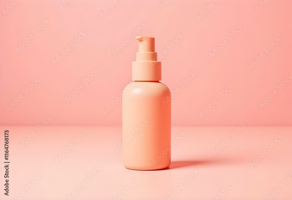 Make Up Bottle Mockup with Pink Peach Background with Flowers Make Up Bottle Mockup with Pink Peach Background with Flowers