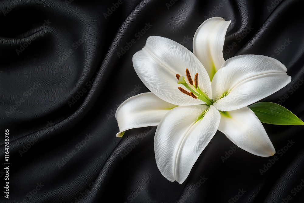 Fototapeta premium close up of white lily on dark fabric, showcasing elegance