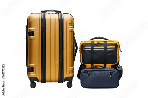 Hardshell suitcase and backpack travel gear display photo