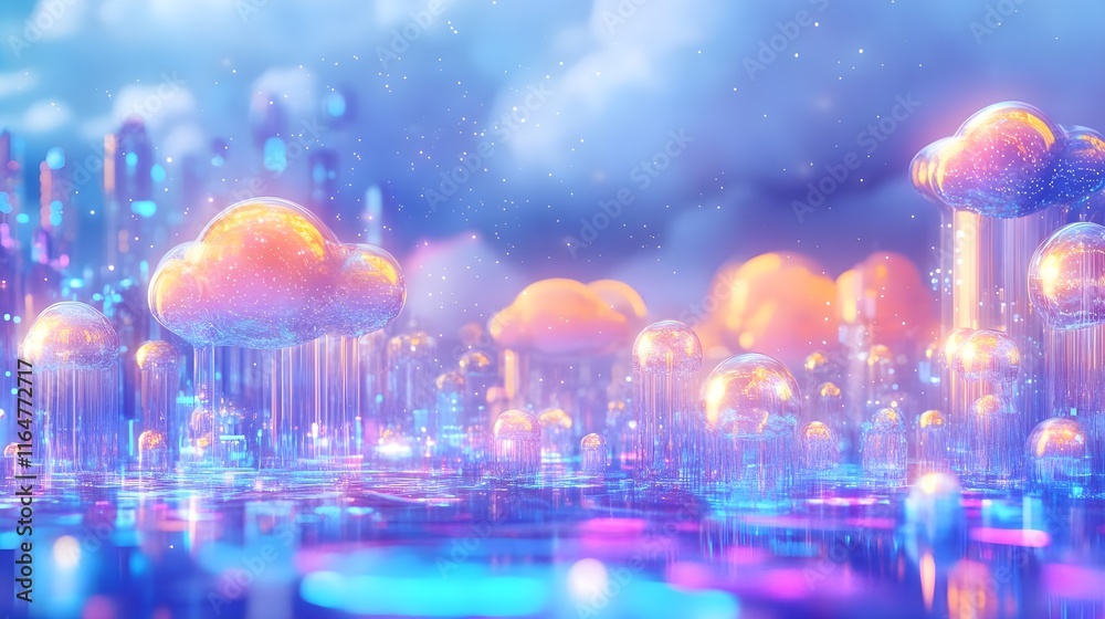 Fototapeta premium futuristic cloud cityscape: neon glow - metaverse