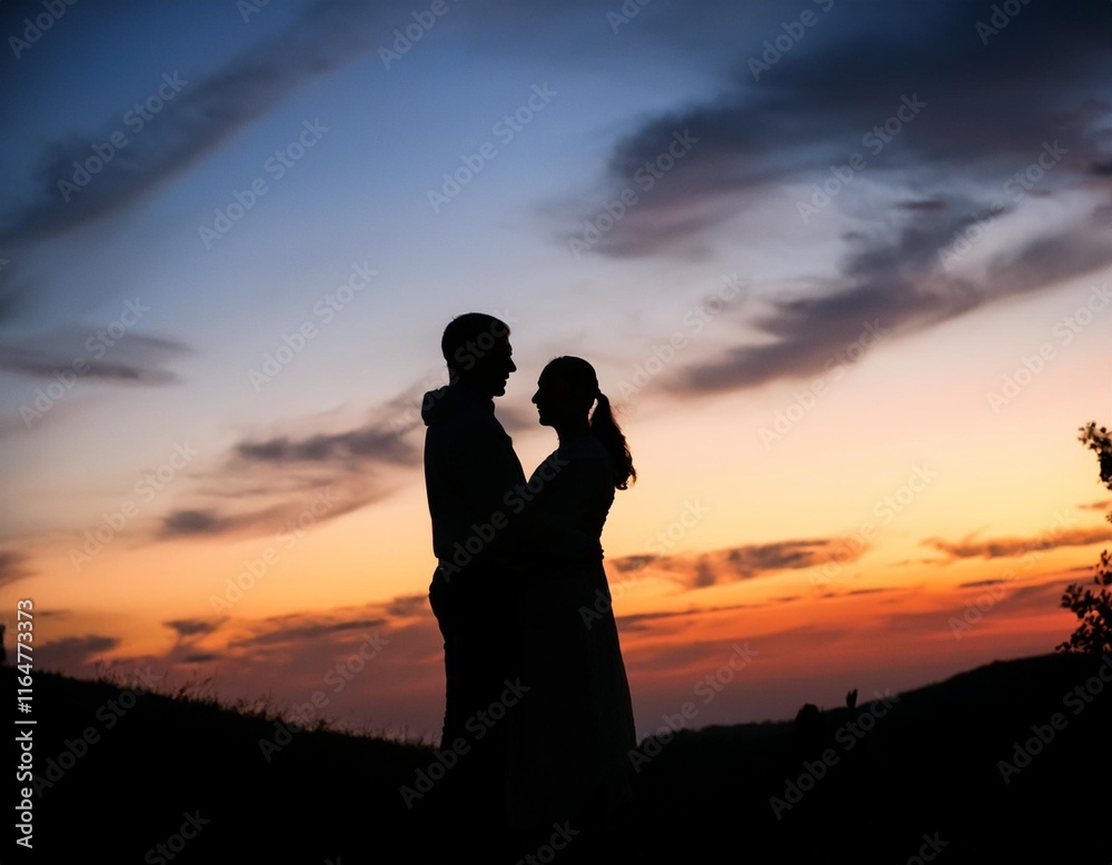 Cinematic Moments: Silhouette of Lovers Against a Twilight Sky Cinematic Moments: Silhouette of Lovers Against a Twilight Sky