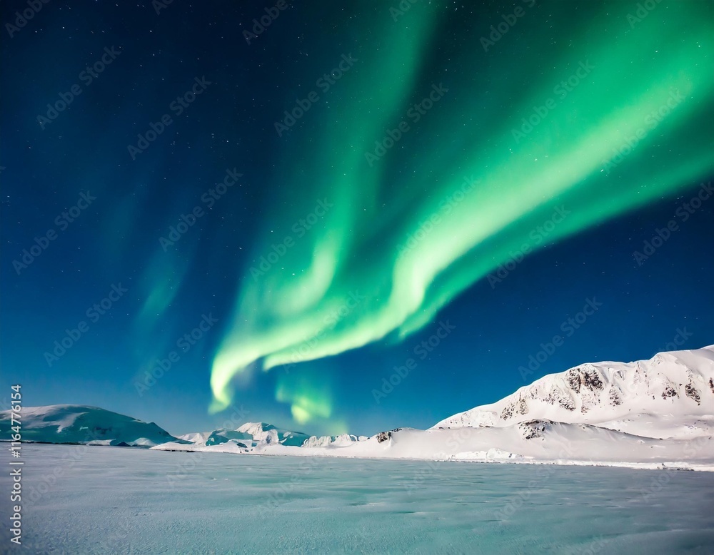 Fototapeta premium Cinematic Moments: Aurora Borealis Over a Frozen Arctic Landscape