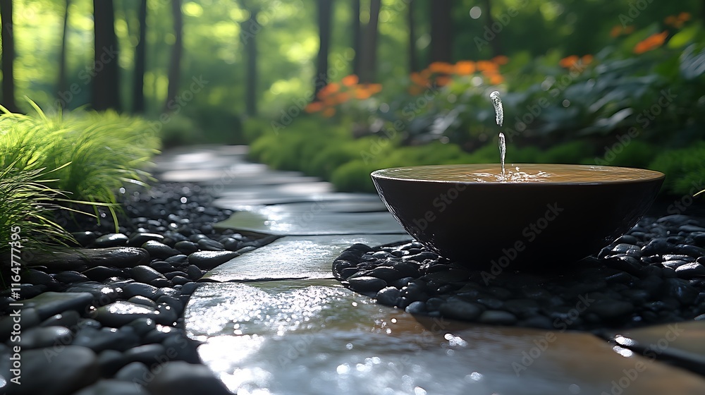 Serene Water Feature In A Tranquil Garden Setting Serene Water Feature In A Tranquil Garden Setting