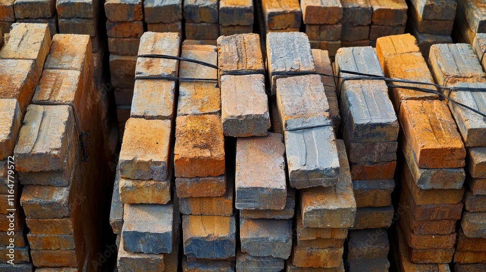 Stock bricks being neatly stacked for shipping, repetitive geometric patterns, Stock bricks being neatly stacked for shipping, repetitive geometric patterns,