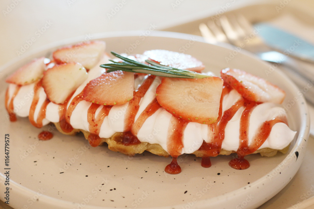 Strawberry Cream Waffles at the Cafe Strawberry Cream Waffles at the Cafe