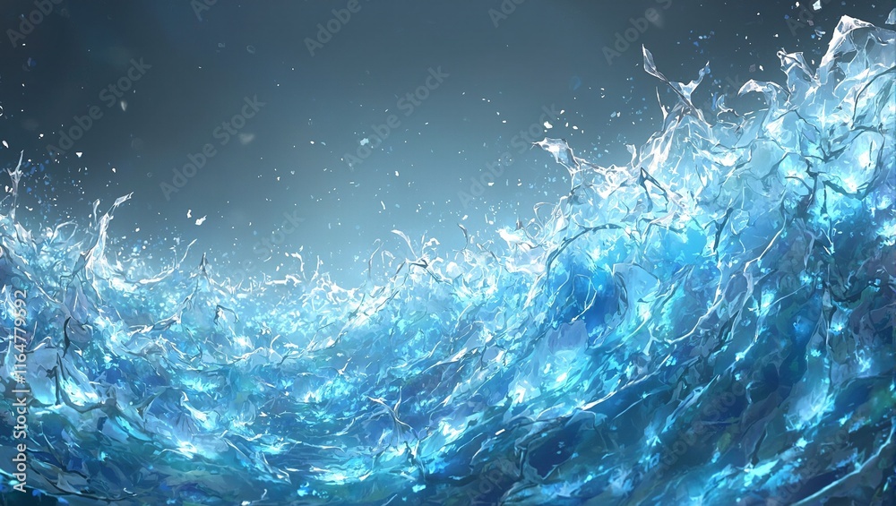 Translucent crystalline shards reflecting light in void