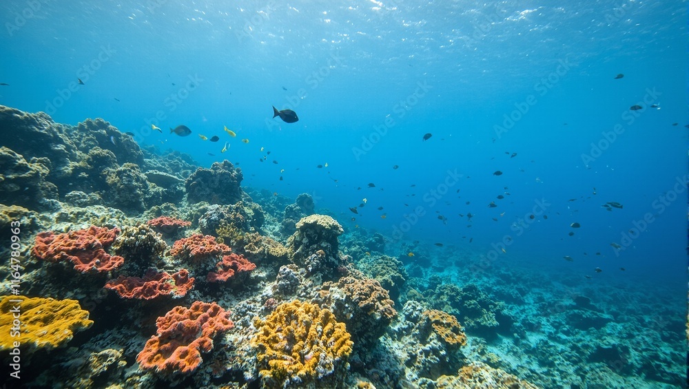 Obraz premium Colorful coral reef with fish in crystal clear water
