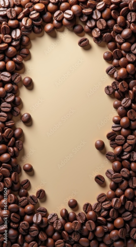 A close up of a coffee beans frame with a brown background A close up of a coffee beans frame with a brown background