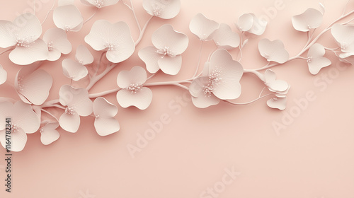 An elegant arrangement of delicate branches adorned with blooming flowers in soft peach tones, radiating a romantic and gentle ambiance, perfect for Valentine's Day-inspired themes. photo