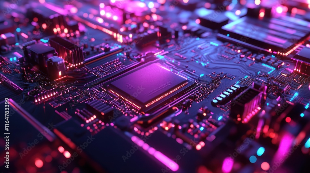 Neon Circuit Board: A Close-Up of Technological Marvel Neon Circuit Board: A Close-Up of Technological Marvel