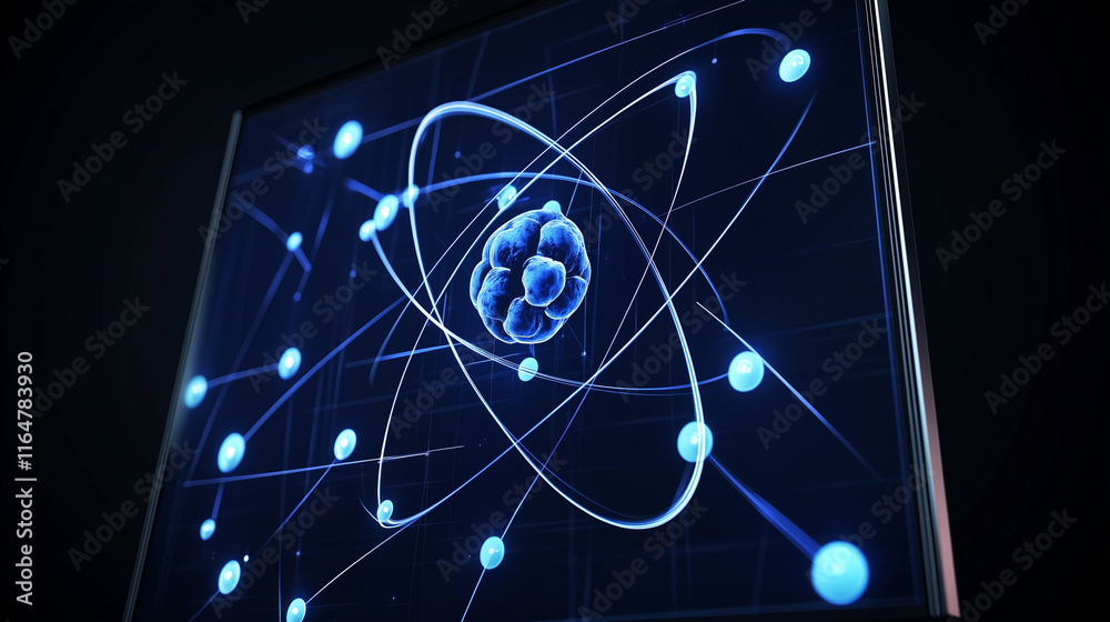 Atomic splitting diagram showing the process of nuclear fission, where a heavy nucleus splits into smaller nuclei, releasing energy and neutrons.
