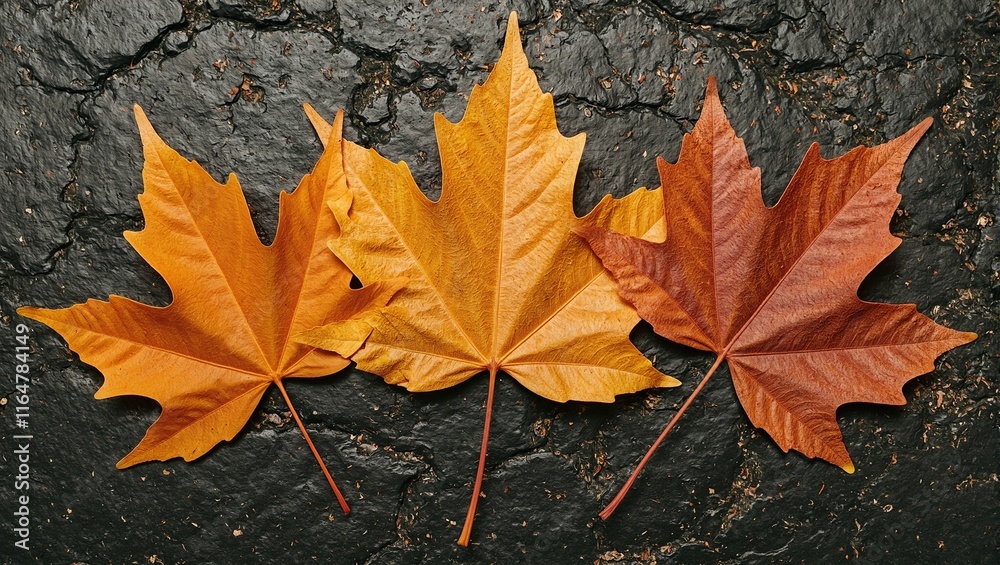 Autumn maple leaves on dark stone background Autumn maple leaves on dark stone background