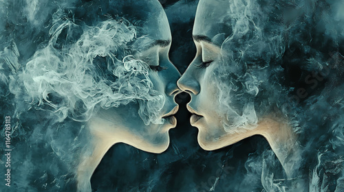 Breathing whispers a close-up portrait of exhalation intimate setting artistic perspective. Whispering. Illustration