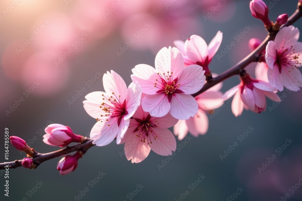 Close-up view of a single cherry blossom branch , plant, macro, texture Close-up view of a single cherry blossom branch , plant, macro, texture