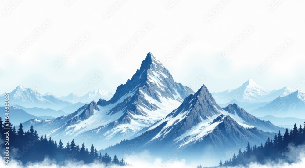 Mountains with snow and trees in the foreground and a sky background Mountains with snow and trees in the foreground and a sky background