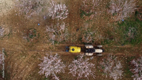 agricultural spraying tractor drone shot