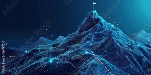 Digital Mountain Landscape Reaching A Summit Flag