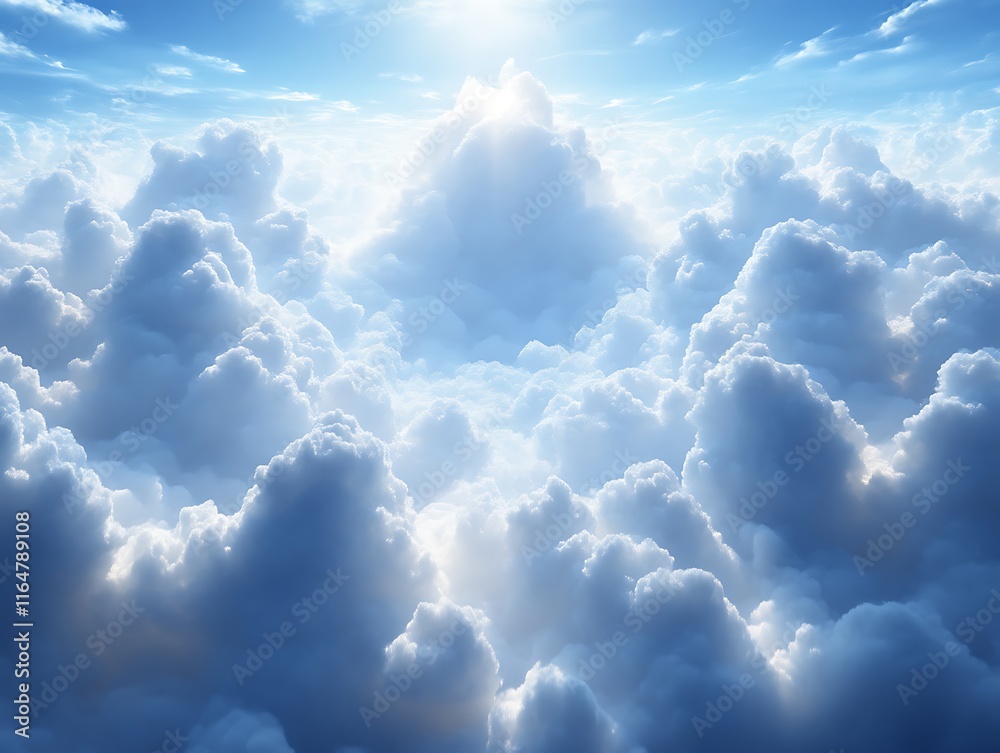 Naklejka premium Heavenly Cloudscape Bright Sun Above Fluffy Clouds