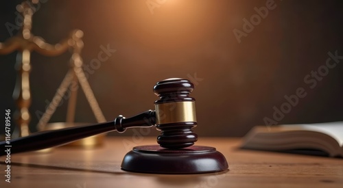 Wallpaper Mural A close up of a wooden gavel on a table with a book Torontodigital.ca