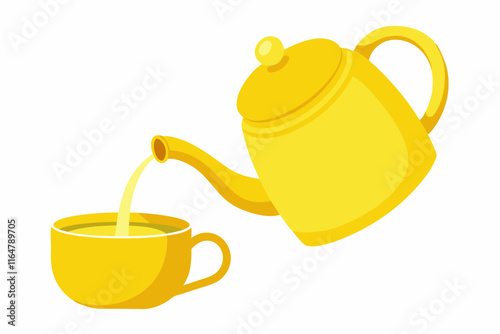 Beautiful and exceptional teapot pouring tea into  a white background vector illustration