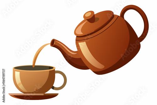 Beautiful and exceptional teapot pouring tea into  a white background vector illustration