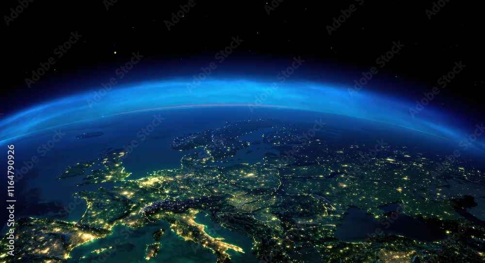 Fototapeta premium View of Earth at Night from Satellite .