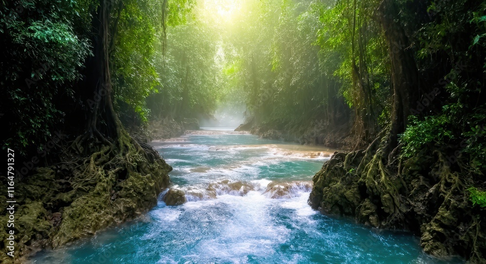 Fototapeta premium River Rapids in a Tropical Forest .