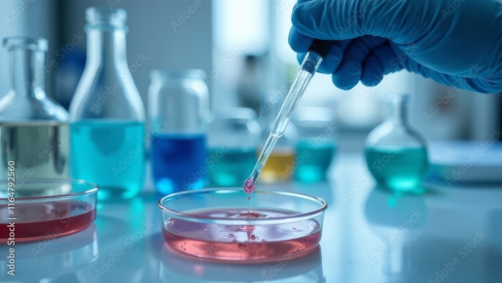 close-up Laboratory worker pumping a liquid sample from a pipette into a microwell for research in laboratories close-up Laboratory worker pumping a liquid sample from a pipette into a microwell for research in laboratories