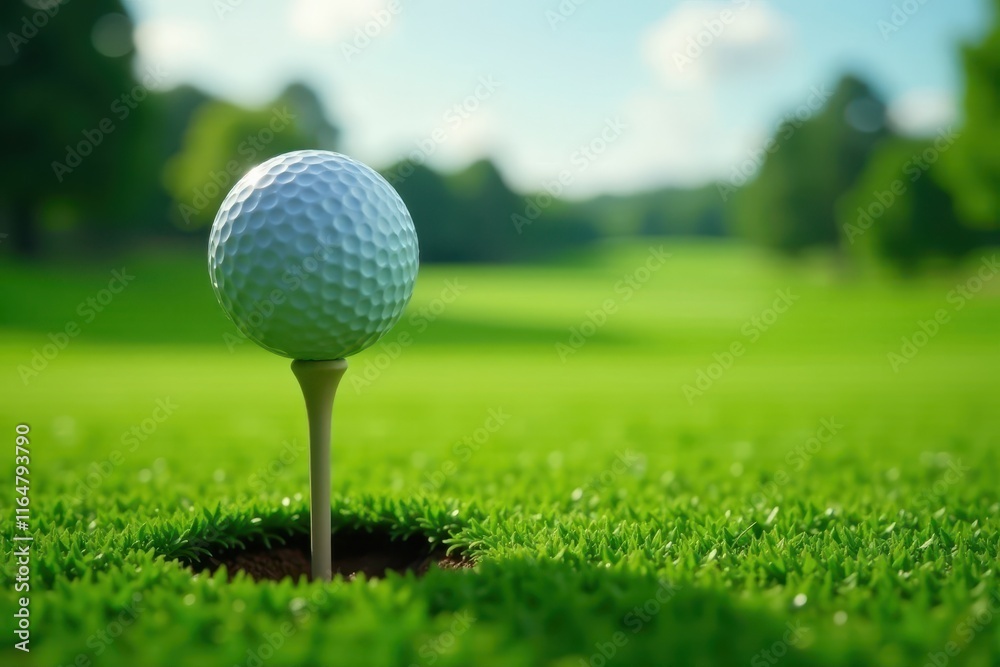 Golf ball perched on a vertical tee in a golf simulator environment, golf ball, recreation Golf ball perched on a vertical tee in a golf simulator environment, golf ball, recreation