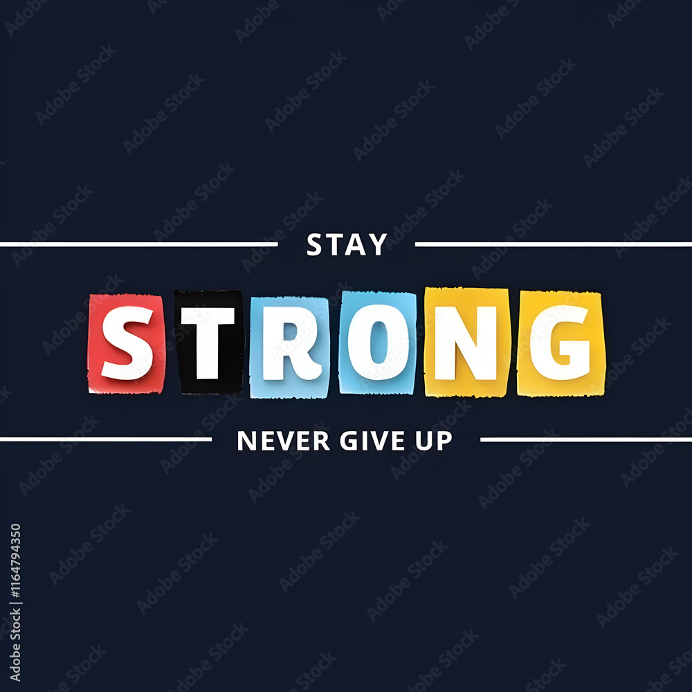 Stay Strong: A powerful message of resilience and determination. Colorful, ripped paper letters spell out Stay Strong: A powerful message of resilience and determination. Colorful, ripped paper letters spell out