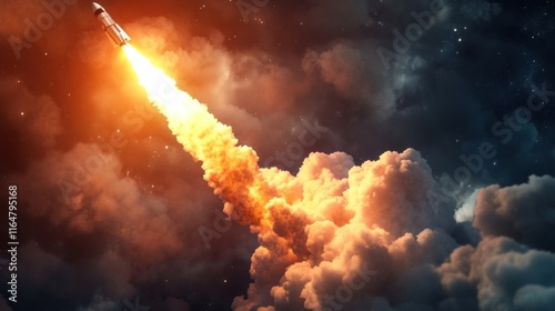 Rocket Launch Through Dramatic Clouds