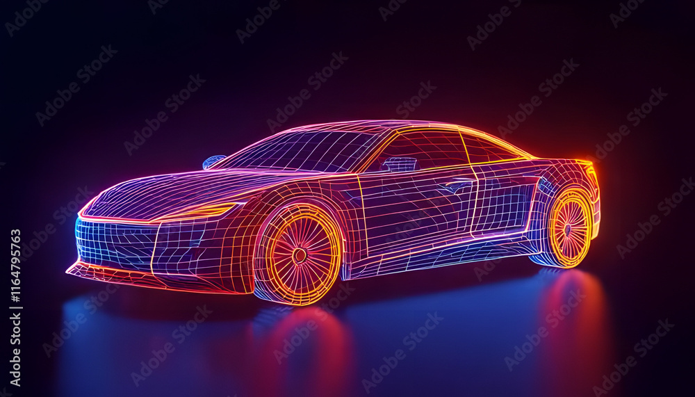 Naklejka premium Computer generated image of blue, luxury sports car