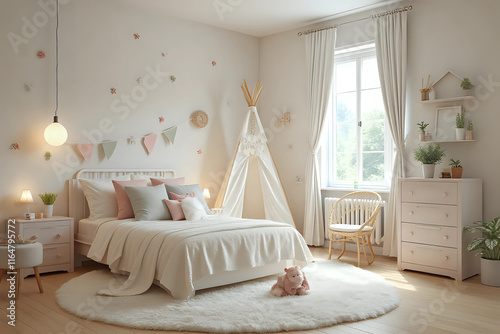 Interior of modern children's room with teepee