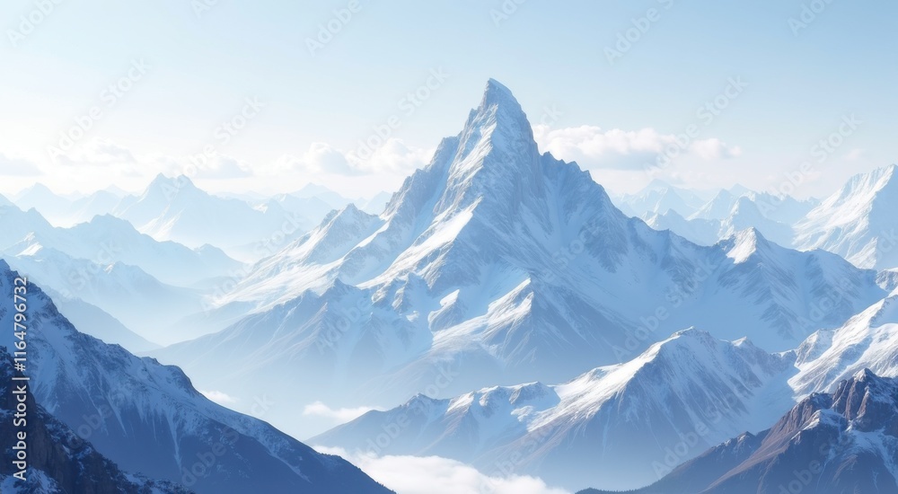 Fototapeta premium Mountains covered in snow and clouds with a blue sky